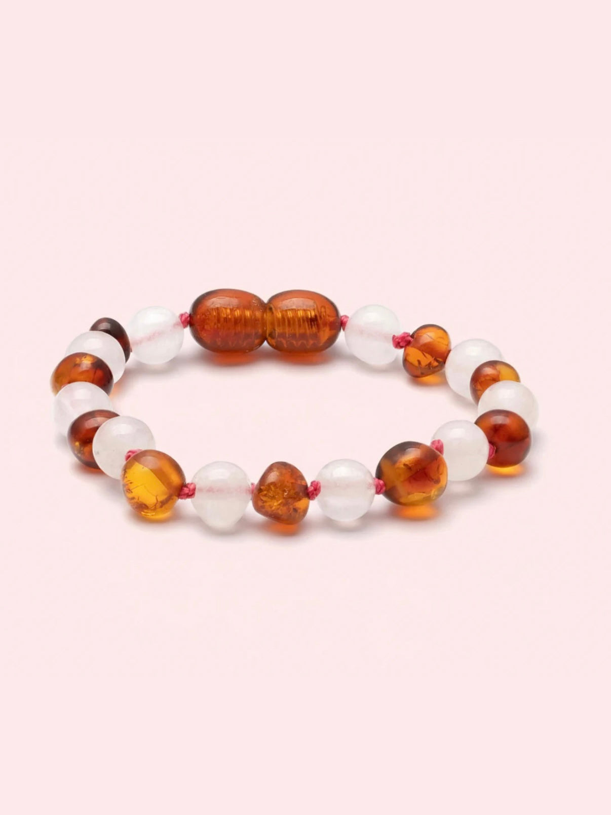 Barnsteenarmband met barnsteen en rozenkwarts voor baby of kind