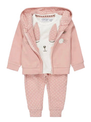 3-delige babyset Bunny Roze van Dirkje met broek, T-shirt en vestje met konijnenoren