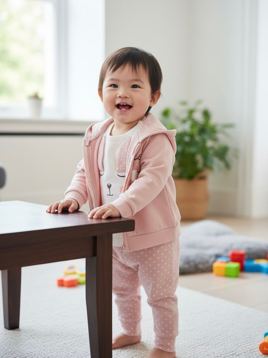3-delige babyset Bunny Roze van Dirkje met broek, T-shirt en vestje met konijnenoren