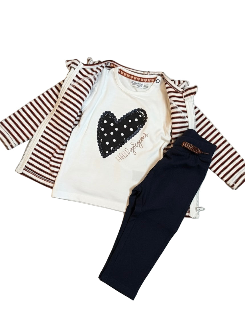 3-delige babyset Hello Gorgeous van Dirkje met broekje, T-shirt en vestje