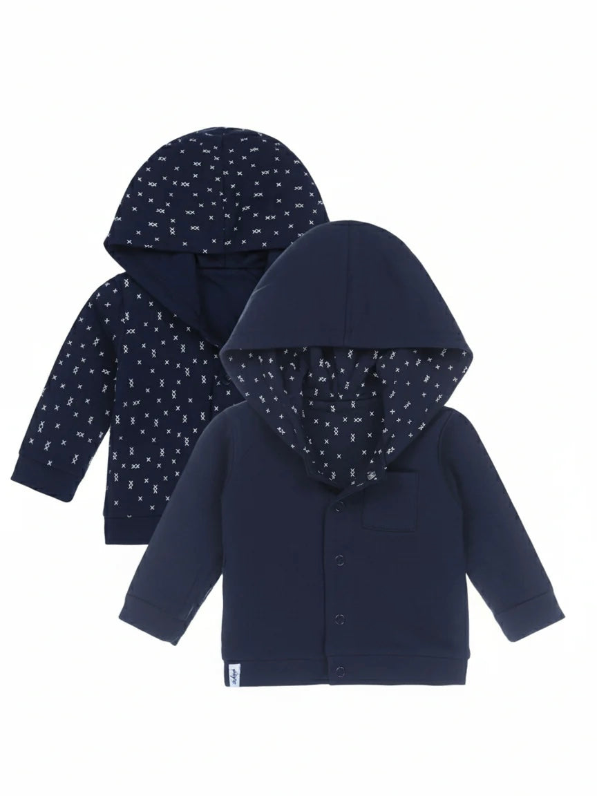 Blauw reversible babyvestje van het merk Dirkje