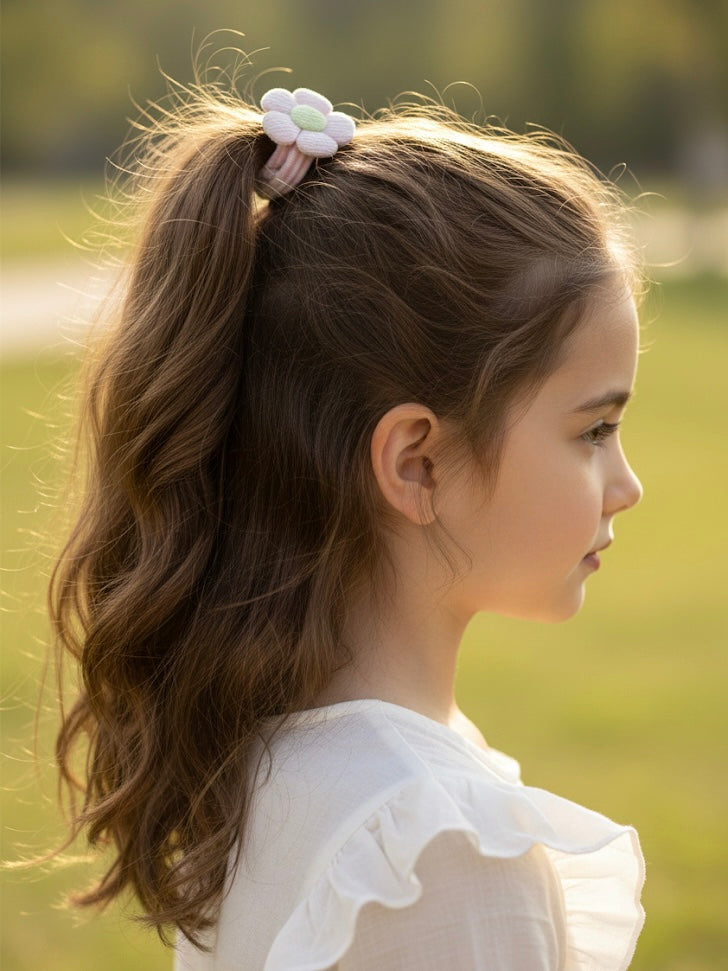 Set van 6 pastelkleurige haarelastiekjes met bloem voor kinderen