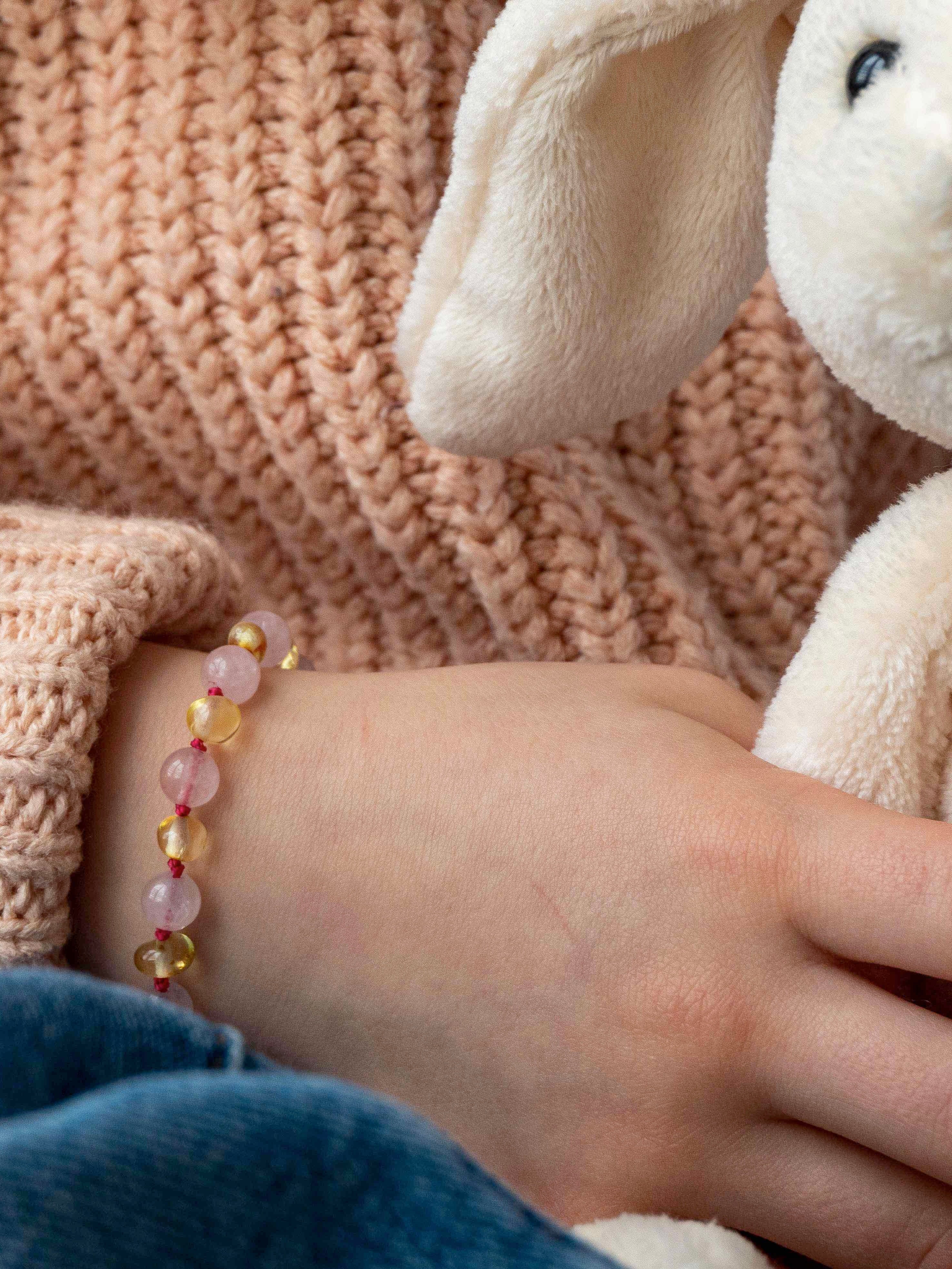 Barnsteenarmband | Barnsteen lemon & Rozenkwarts