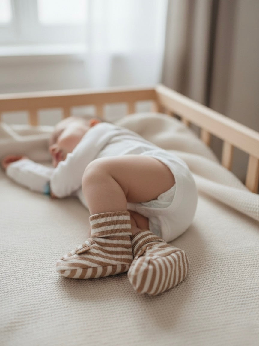 Babyslofjes met mocha stripe patroon van het merk Levv