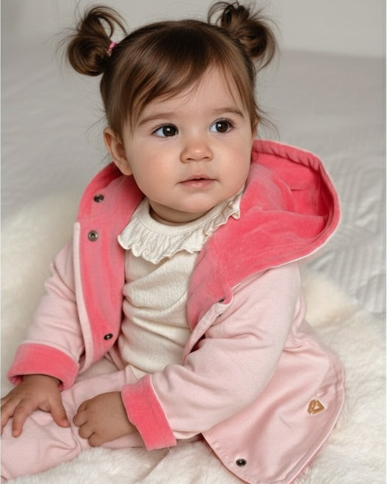 Roze velours jasje voor baby of kind van het merk Little Chiq