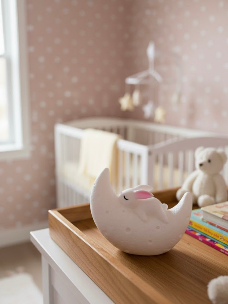 Nachtlampje met maan en konijn voor baby- of kinderkamer