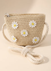 Rieten kindertasje met witte bloemen