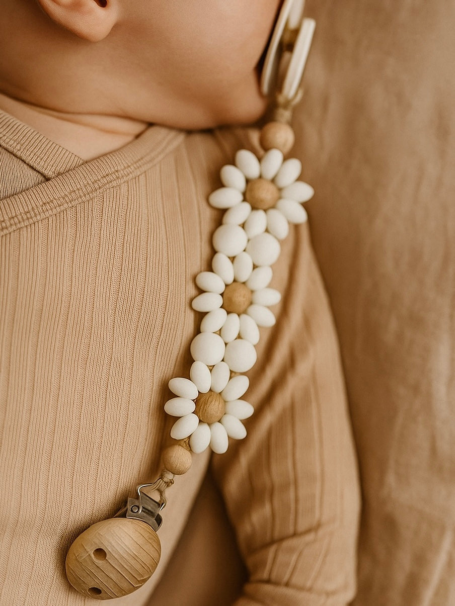 wit speenkoord met siliconen bloemen voor baby