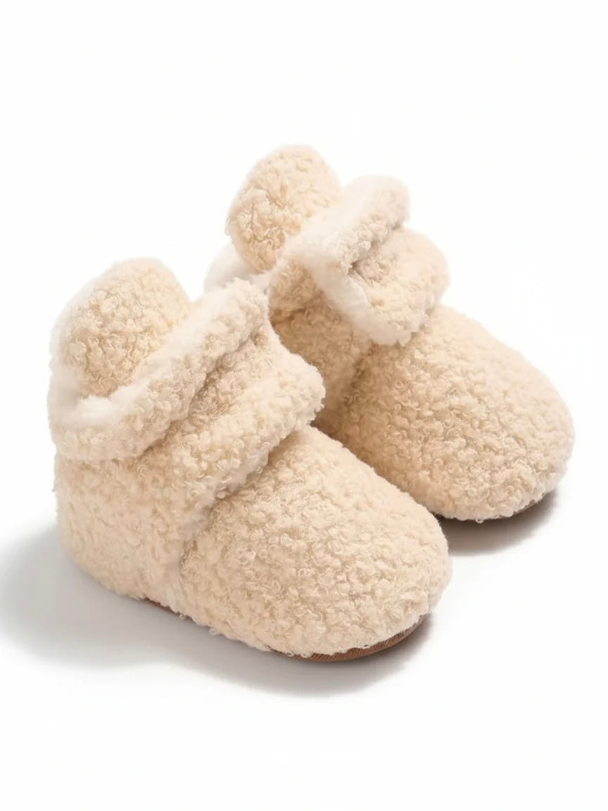 Zachte teddy sloffen voor kinderen beige