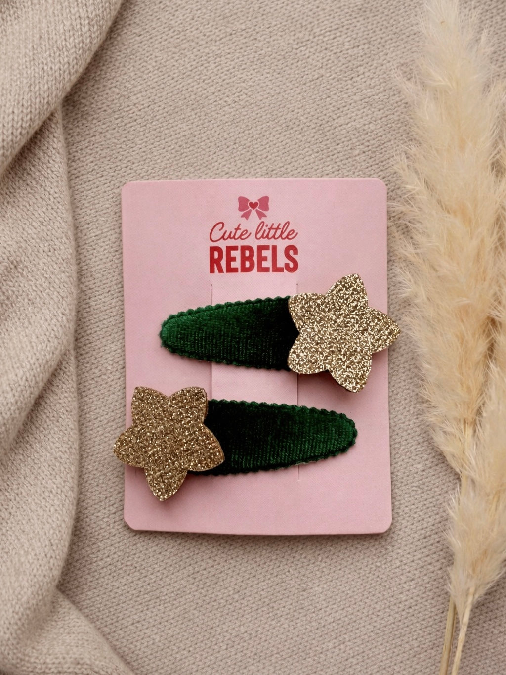 Haarspeldjes cute little rebels glitter ster goud groen voor kinderen