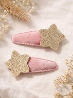 Haarspeldjes | Set van 2 'Ster - Glitter roze'