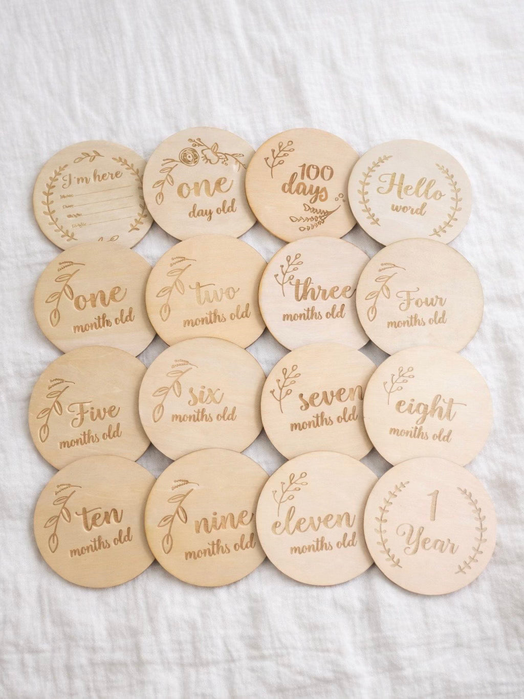 houten mijlpaalkaarten voor baby's en kraamcadeau