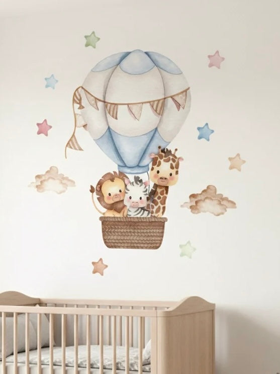 muursticker kinderkamer luchtballon dieren blauw