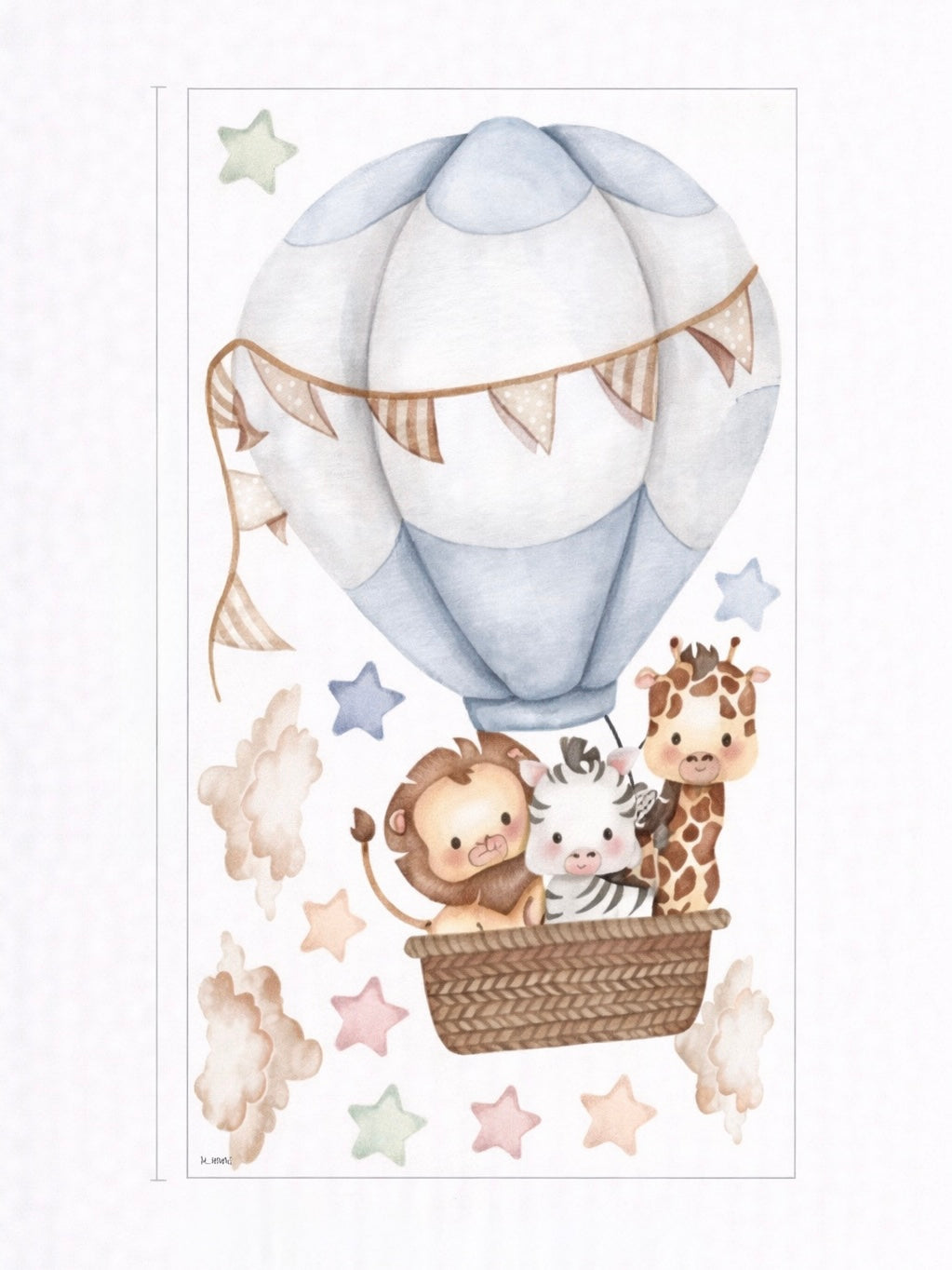 muursticker luchtballon dieren blauw kinderkamer